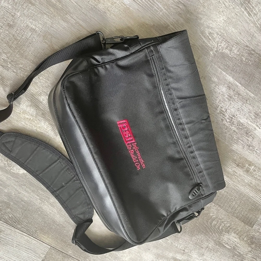 Tumi leather canvas messenger laptop work career work business tech classic